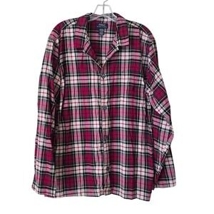 Polo Ralph Lauren Red Plaid Flannel Pajama Sleep Shirt Womens Sz M Long Sleeve‎